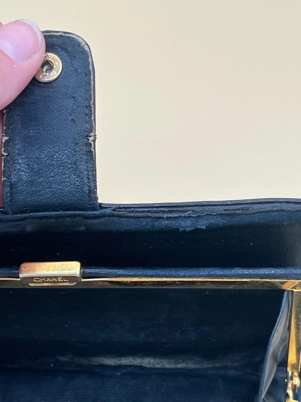 Title: CHANEL Vintage Black Patent Leather CC Logo Long Wallet Kisslock Coin Mad